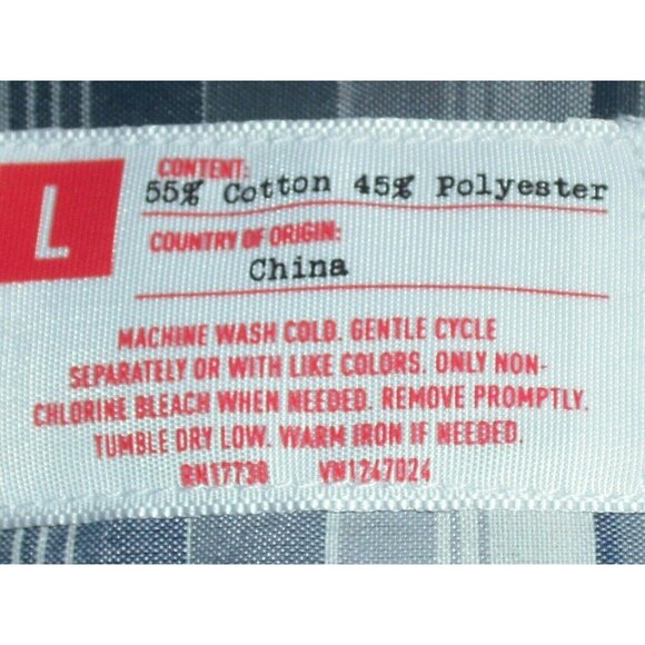 Mens Large Plaid Button-Up Shirt Long Sleeve Cotton/Polyester Blend Blue & White - Picture 7 of 7